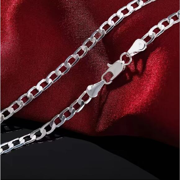 Elegant 4mm Silver Plated Cuban Necklace & Bracelet Set Men's Women's Gift NEW - Picture 3 of 6